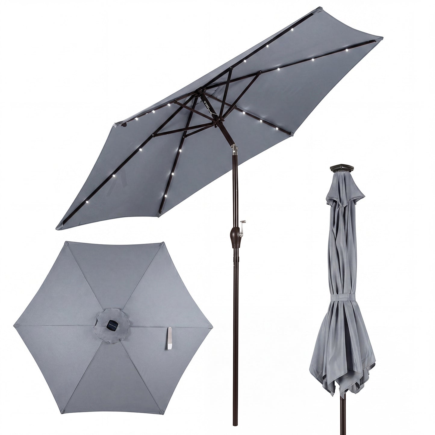 2.7m Garden Parasol with Tilt and Crank Handle-Grey
