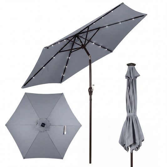 2.7m Garden Parasol with Tilt and Crank Handle-Grey