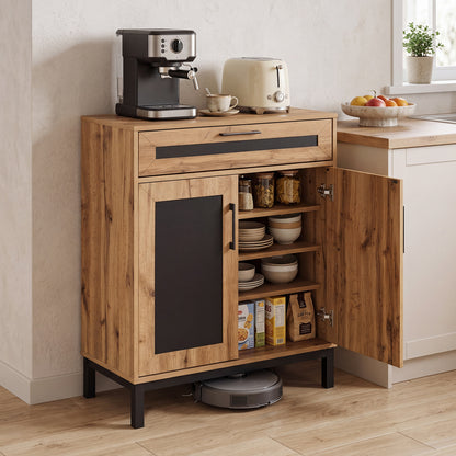 2-Door Sideboard Cabinet with Drawer and 3 Removable Shelves for Dining Room-Natural