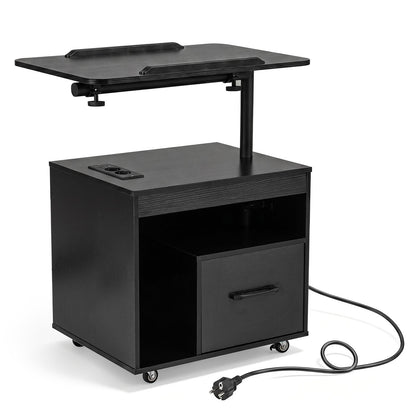 Set of 2 Nightstand with Charging Station and Rotatable Tabletop for Bedroom-Black