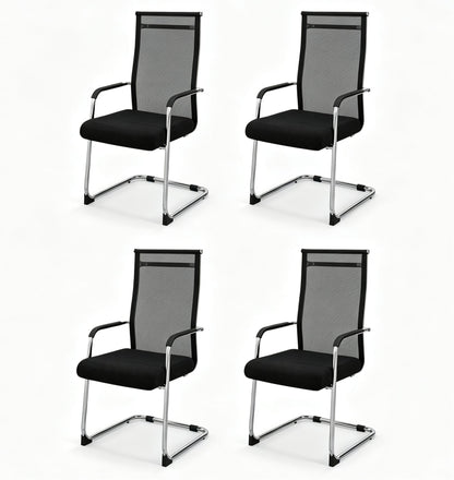 Set of 4 Office Guest Chairs with Metal Sled Base and Armrests-Black