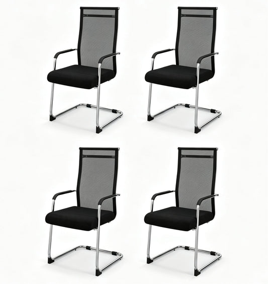 Set of 4 Office Guest Chairs with Metal Sled Base and Armrests-Black