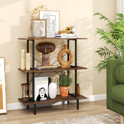 2-Pack 3-Tier Industrial Bookshelf with Open Shelves for Living Room Study-Rustic Brown