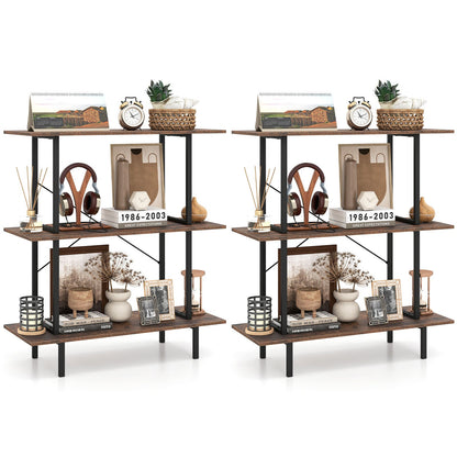 2-Pack 3-Tier Industrial Bookshelf with Open Shelves for Living Room Study-Rustic Brown