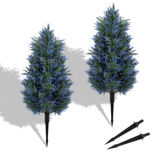 2 Pack 100cm Artificial Lavender Topiary Trees with Ground Spikes