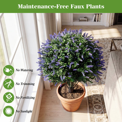 2 Pack Artificial Lavender Boxwood Topiary Ball Trees with Ground Spikes