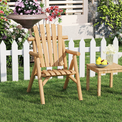 2-Person Fire Pit Lounge Chair with Slatted Backrest Built-in Armrest and Curved Seat-Natural