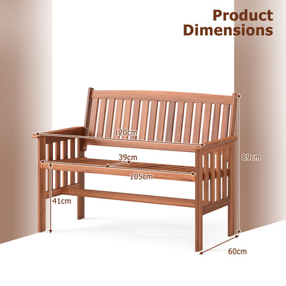 2-Person Outdoor Wood Garden Bench with Backrest Armrests and Slatted Seat