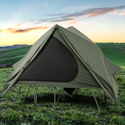 2-Person Foldable Off-Ground Camping Cot Tent with Wheeled Bag-Green