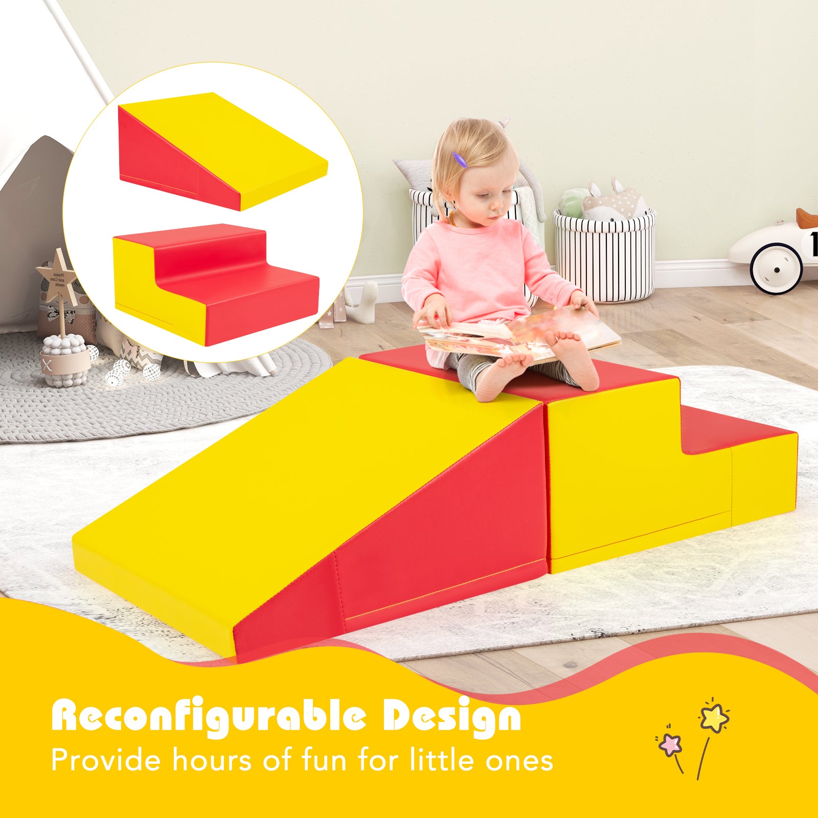 2-Piece Step and Slide Climber for Infants and Toddlers-Yellow