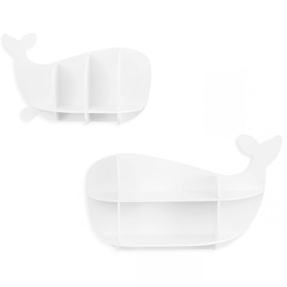 2 Pieces Whale Floating Shelves with Compartments for Kid's Room-White