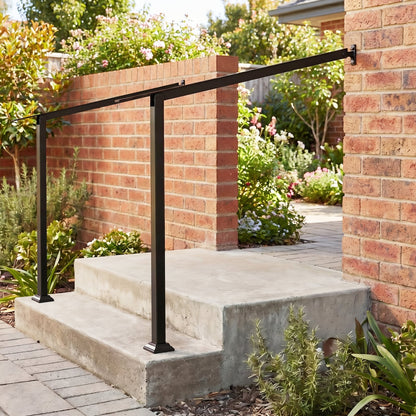 2 Step Stair Railing Kit with Angle-Adjustable Armrest and Galvanized Steel Frame for Porch