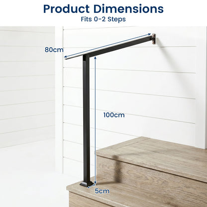 2 Step Stair Railing Kit with Angle-Adjustable Armrest and Galvanized Steel Frame for Porch