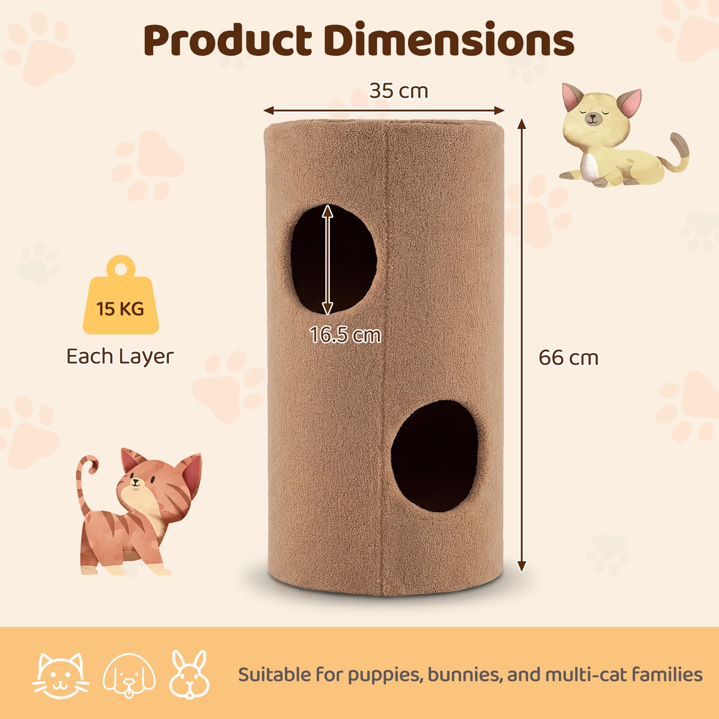 2-Tier Cat House for Indoor Cats with Sisal Scratching Mat Hideaway Cave and Bear Accents-Brown