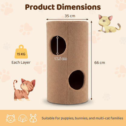 2-Tier Cat House for Indoor Cats with Sisal Scratching Mat Hideaway Cave and Bear Accents-Brown