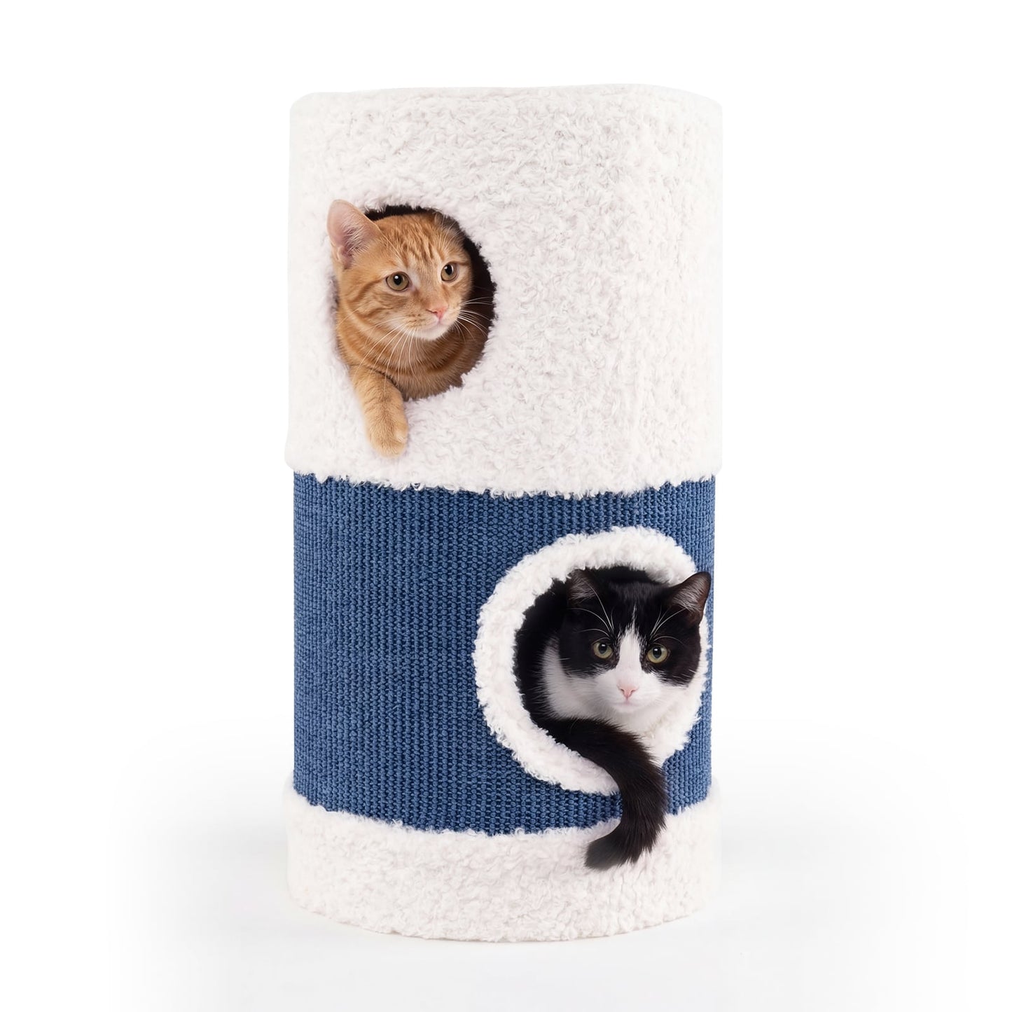 2-Tier Cat House for Indoor Cats with Sisal Scratching Mat Hideaway Cave and Covered Bed-Blue