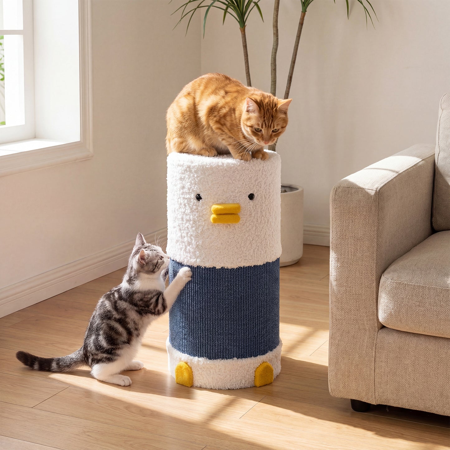 2-Tier Cat House for Indoor Cats with Sisal Scratching Mat Hideaway Cave and Covered Bed-Blue