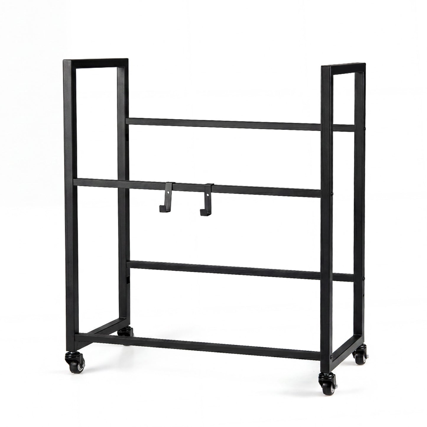 2-Tier Drink Crate Rack Rolling Bottle Crate Shelf with Wheels-Black