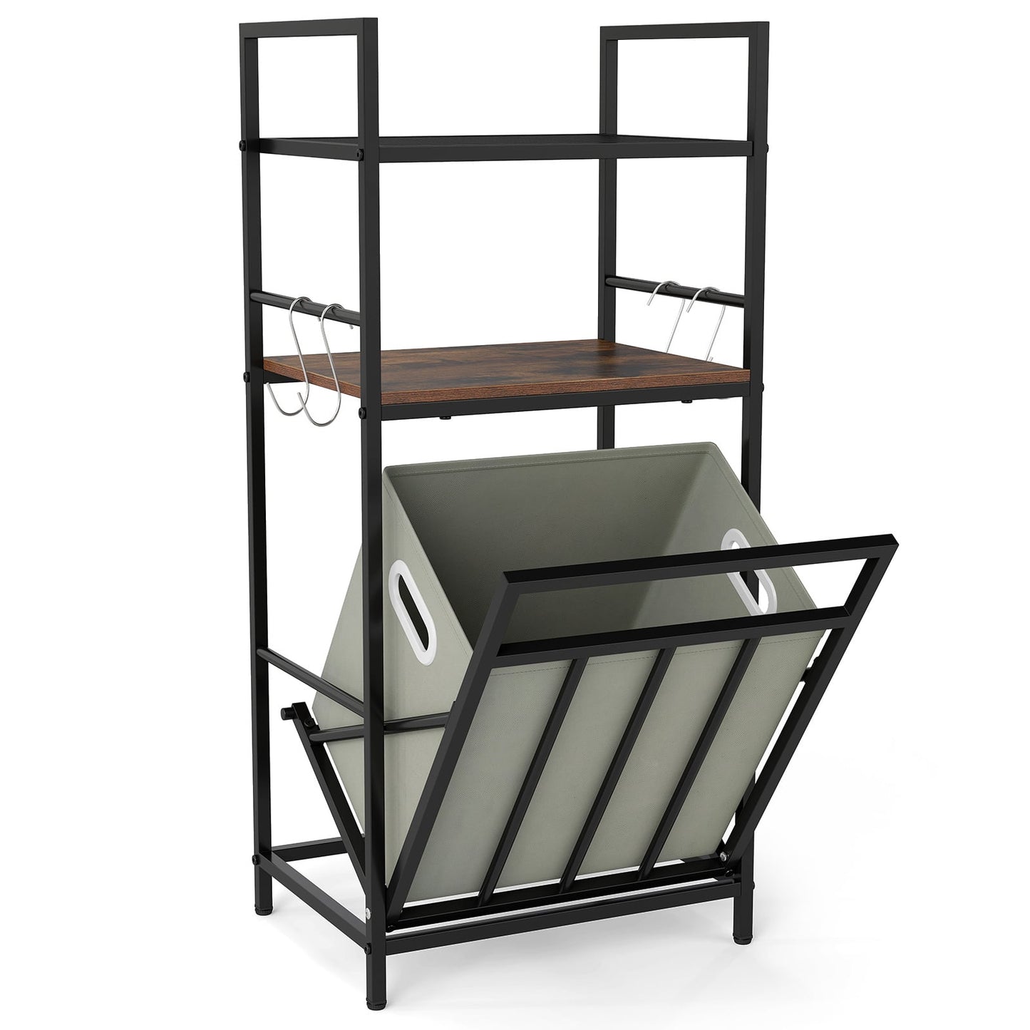 2-Tier Laundry Hamper with Tilt-out Basket & Removable Bag for Bathroom-Rustic Brown