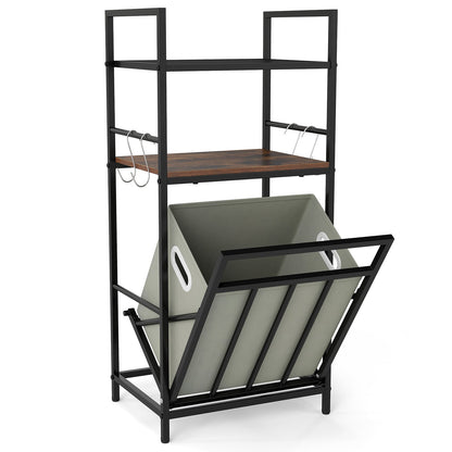 2-Tier Laundry Hamper with Tilt-out Basket & Removable Bag for Bathroom-Rustic Brown