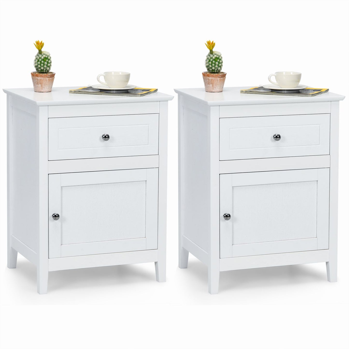2-Tier Modern Badroom Nightstand with Drawer Set of 2