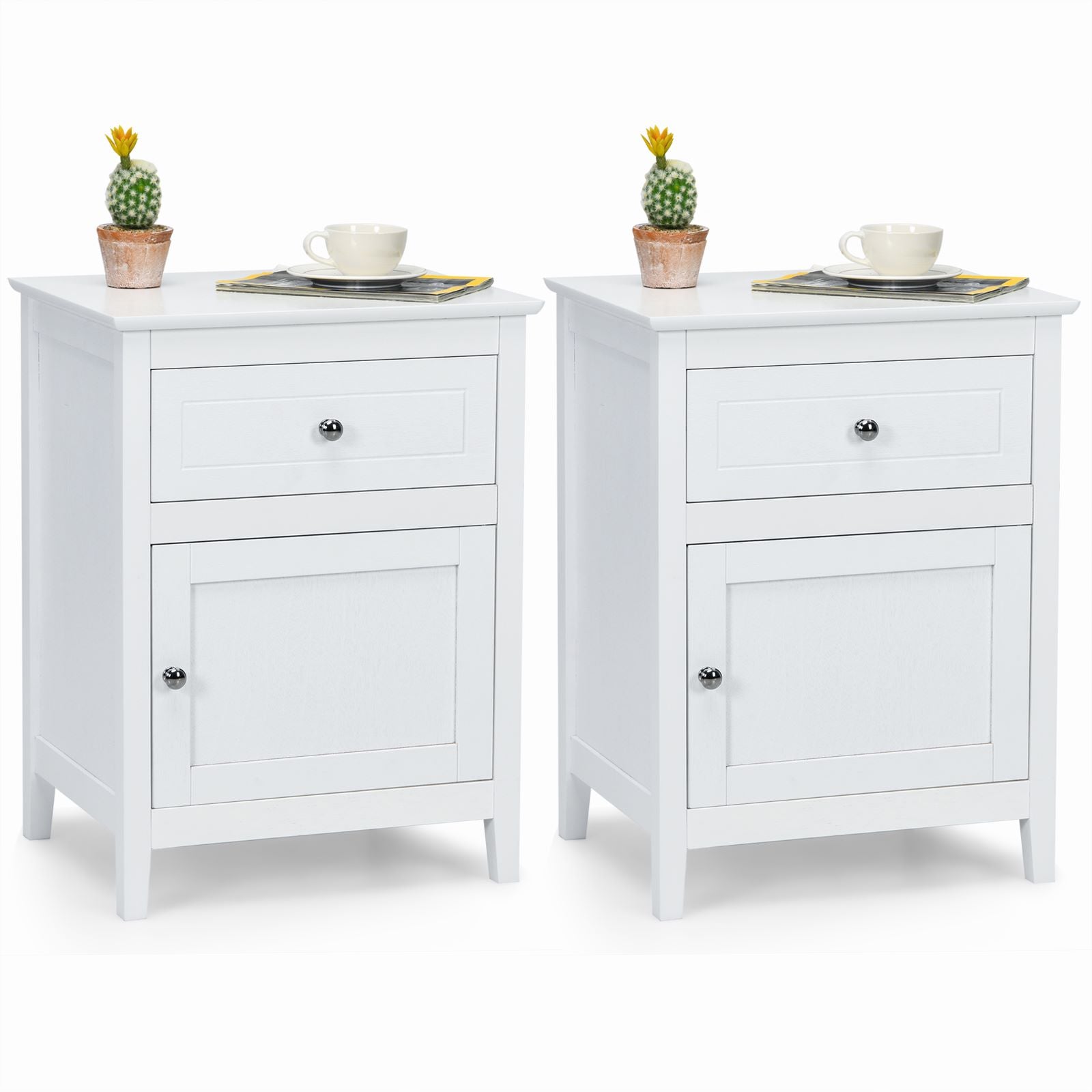 2-Tier Modern Badroom Nightstand with Drawer Set of 2