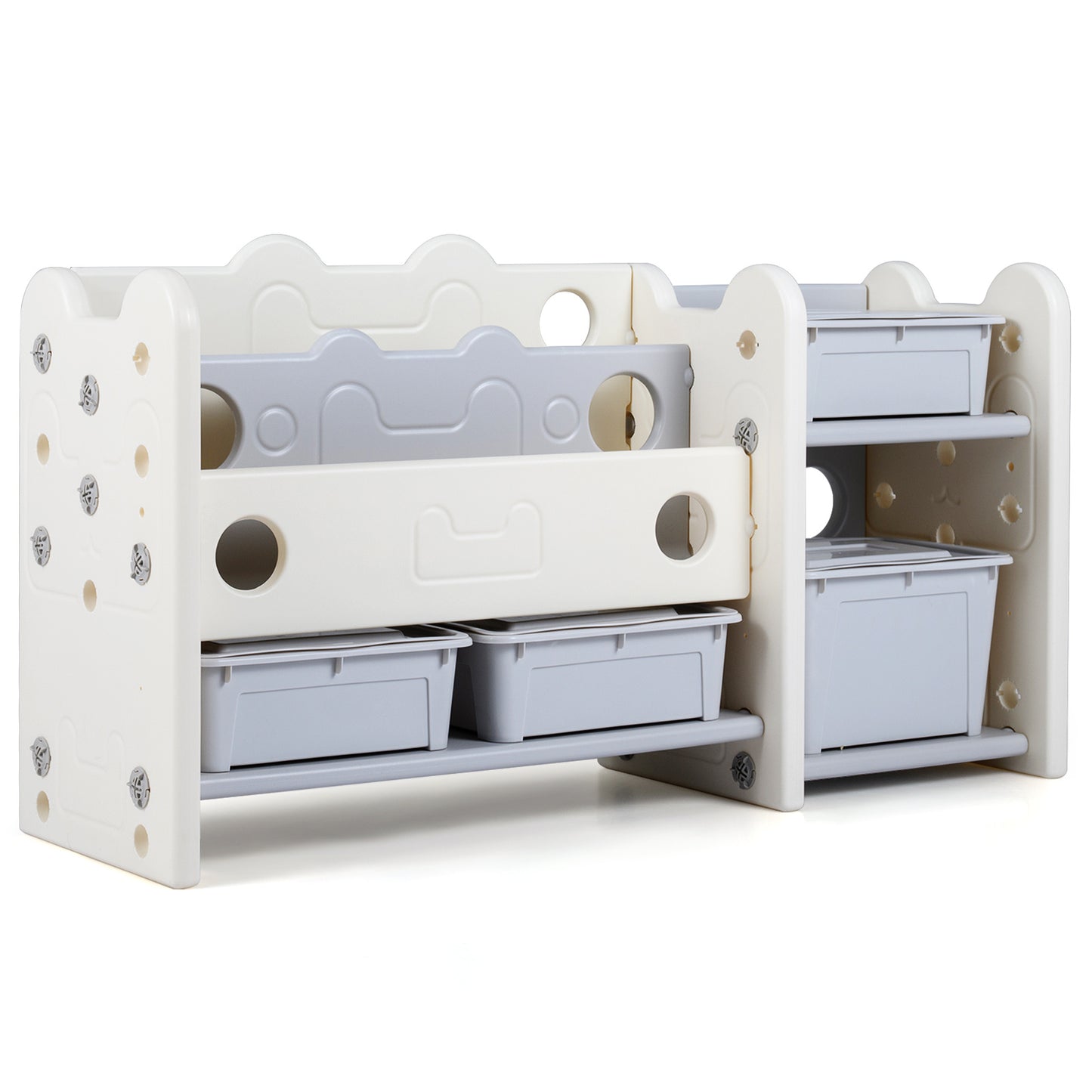 2-in-1 Kids Toy Storage Organizer with Bookshelf and 4 Storage Boxes-Grey
