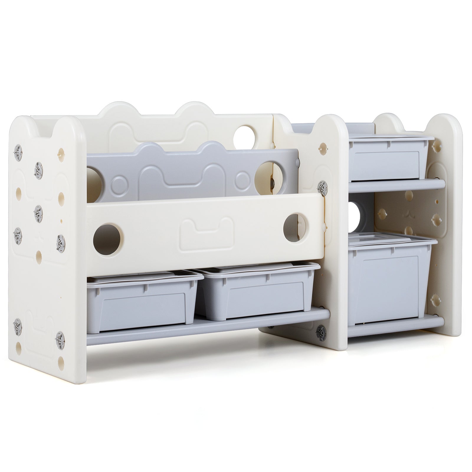 2-in-1 Kids Toy Storage Organizer with Bookshelf and 4 Storage Boxes-Grey