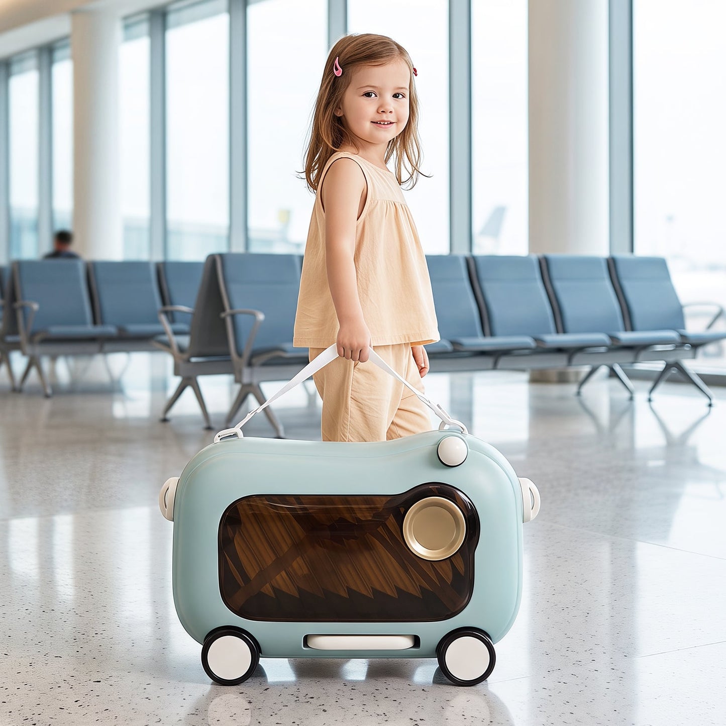 2-in-1 Ride-on Luggage for with Retractable Pedal and Strap for Ages 2+ Kids-Blue