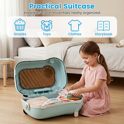 2-in-1 Ride-on Luggage for with Retractable Pedal and Strap for Ages 2+ Kids-Blue