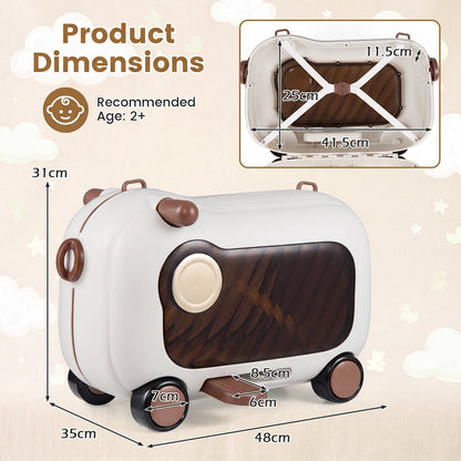 2-in-1 Ride-on Luggage for with Retractable Pedal and Strap for Ages 2+ Kids-Brown