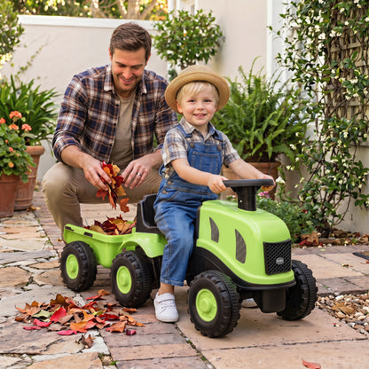 2-in-1 Ride on Tractor with Detachable Trailer Foot-to-Floor Sliding Car with Air Horn-Green