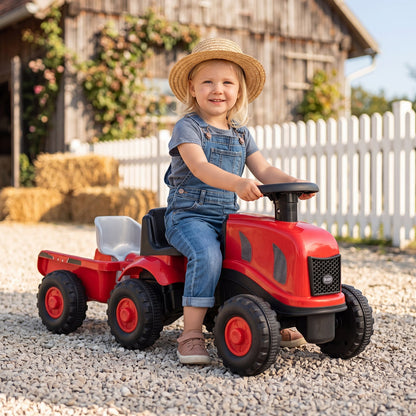 2-in-1 Ride on Tractor with Detachable Trailer Foot-to-Floor Sliding Car with Air Horn-Red