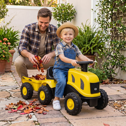 2-in-1 Ride on Tractor with Detachable Trailer Foot-to-Floor Sliding Car with Air Horn-Yellow
