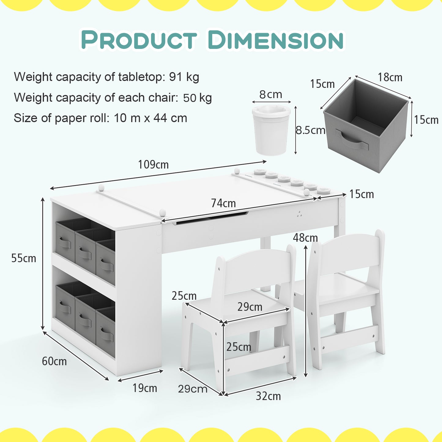 2-in-1 Kids Art Table and Easel Set with Chairs and Liftable Tabletop-White