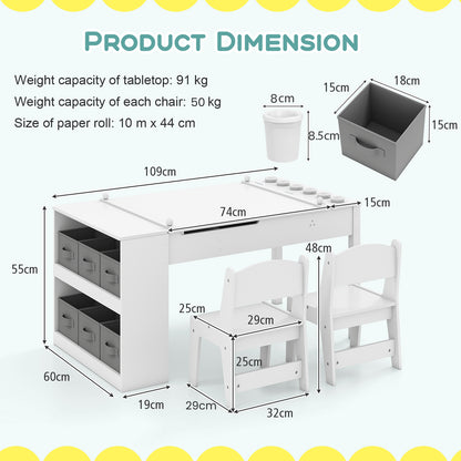 2-in-1 Kids Art Table and Easel Set with Chairs and Liftable Tabletop-White