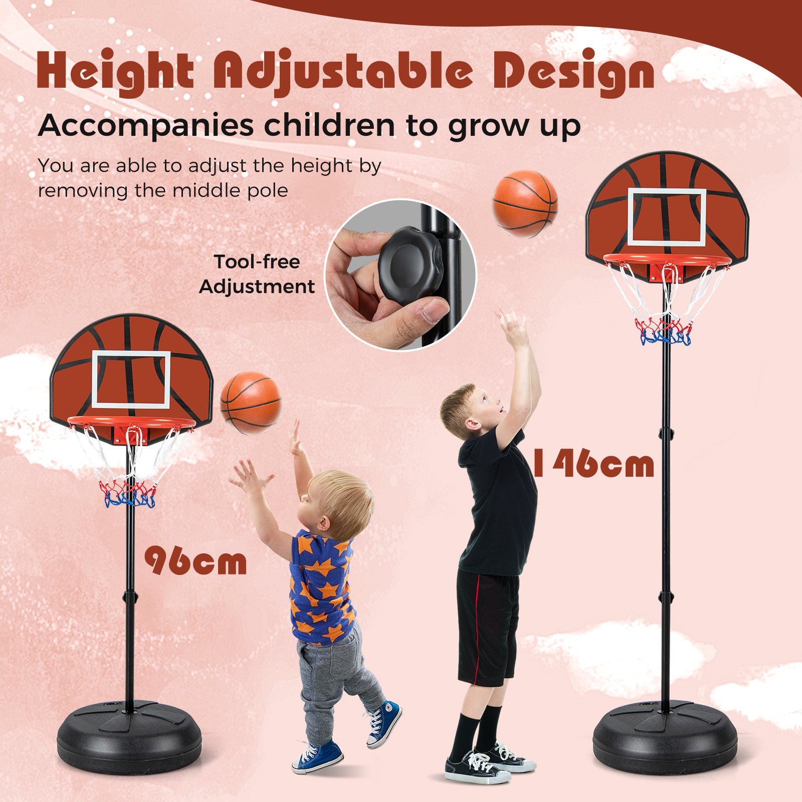 2-in-1 Kids Height Adjustable Basketball Hoop with Dart Board 6 Darts and Fillable Base