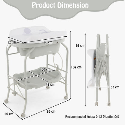 2-in-1 Baby Change Table with Bathtub and Folding Changing Station-Light Grey