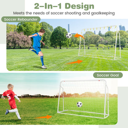 2-in-1 Kids Soccer Rebounder and Soccer Goal for Kids Aged 6+ Years Old-White