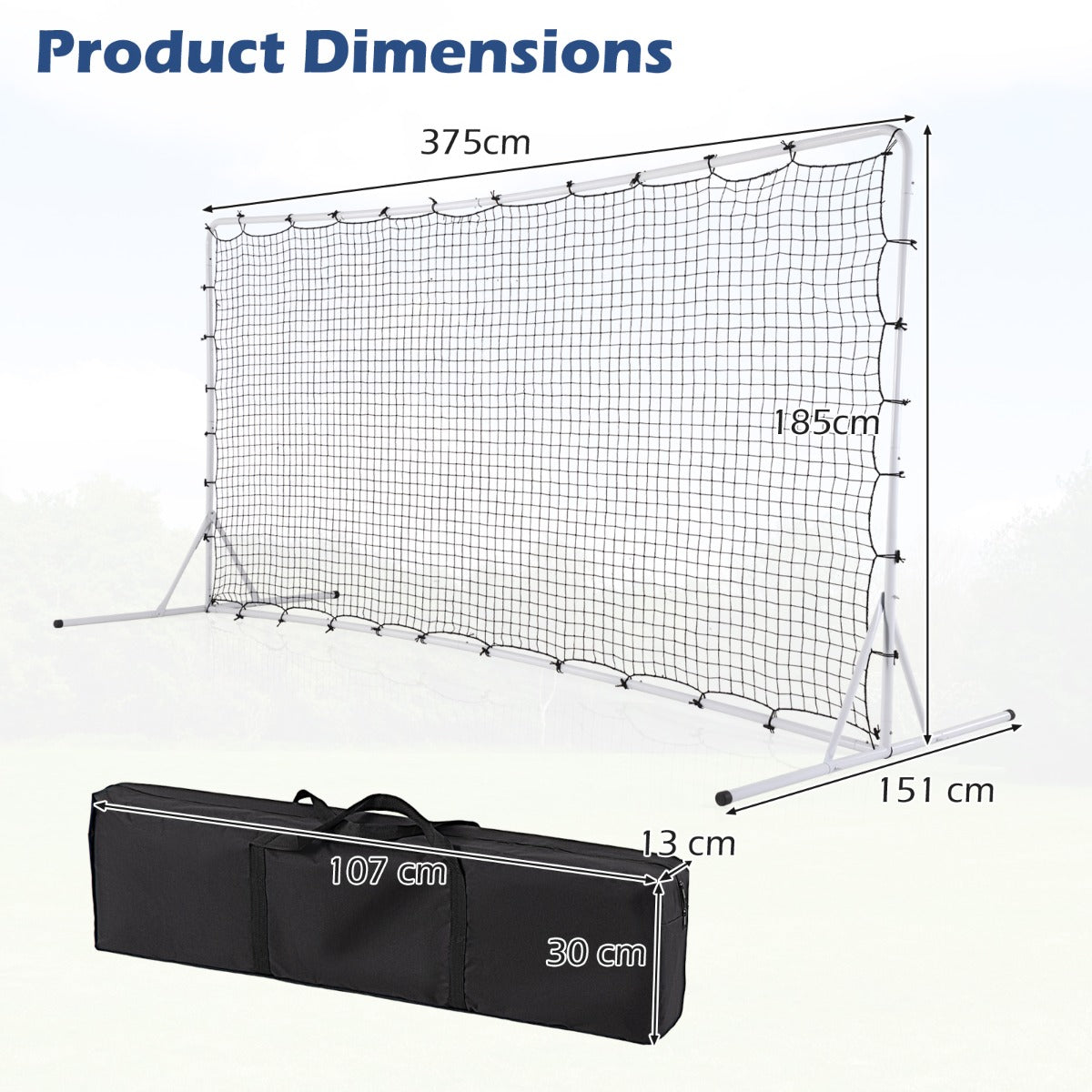 Portable Soccer Rebounder Net with Carry Bag, Sturdy Metal Frame-White