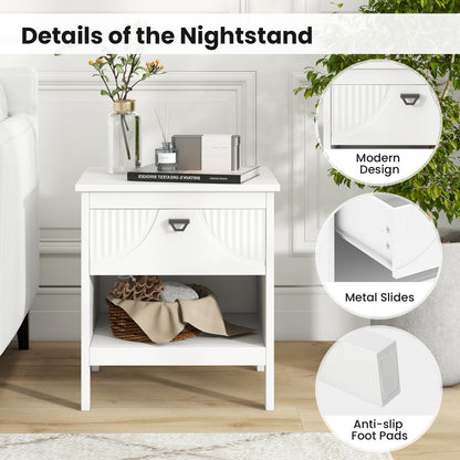 2-tier End Table Set of 2 with Drawer and Open Storage Shelf-White