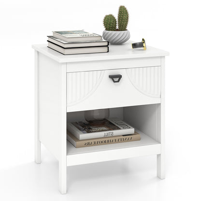 2-tier End Table with Drawer and Open Storage Shelf-White
