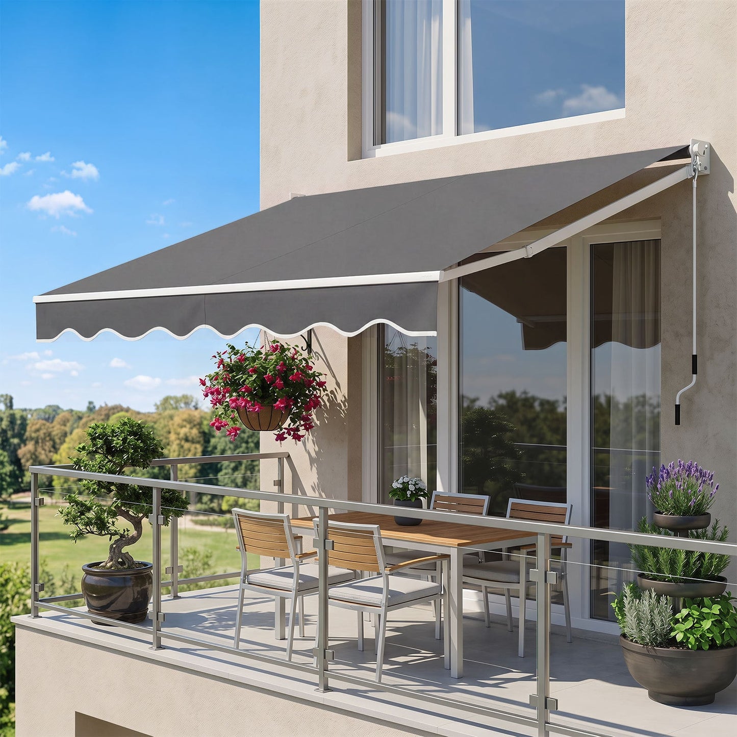 200 x 245cm Manual Retractable Awning with Adjustable Angle-Grey