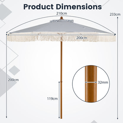 200cm Patio Umbrella with Fringe and Sun-Protective Polyester Canopy for Beach Backyard-Blue
