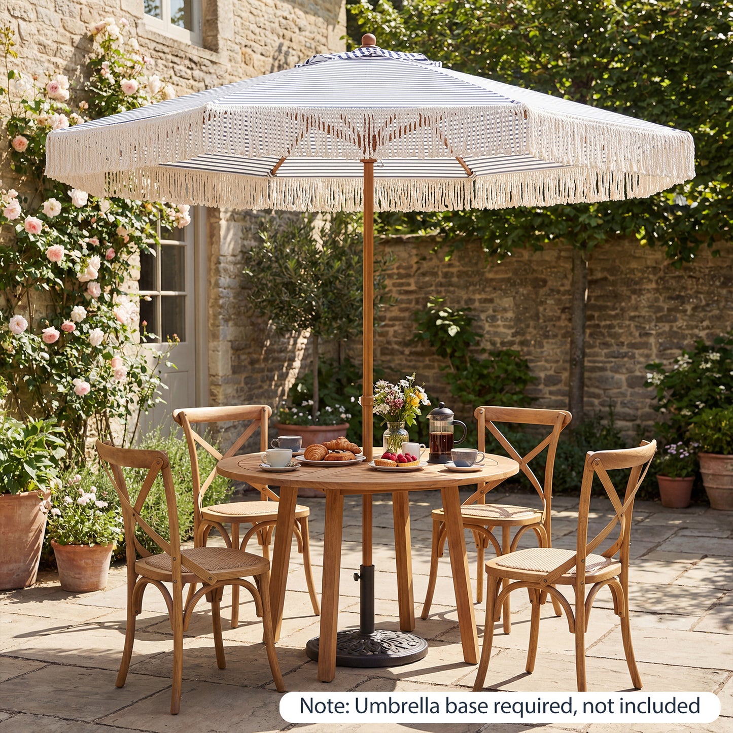 200cm Patio Umbrella with Fringe and Sun-Protective Polyester Canopy for Beach Backyard-Blue
