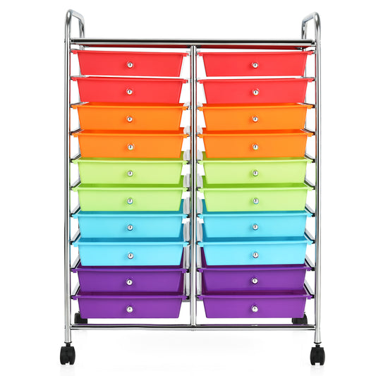 20 Drawers Storage Trolley with 4 Wheels for Beauty Salon-Rainbow