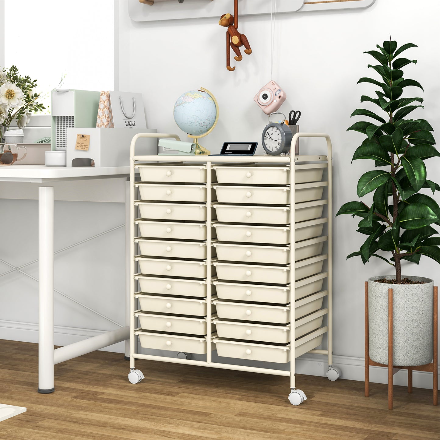 20 Drawers Storage Trolley with 4 Wheels for Beauty Salon-White