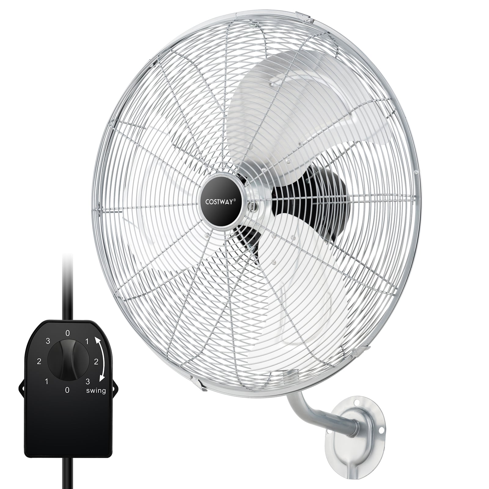 20 Inch Heavy Duty Metal Wall Mount Fan with 3 Fan Speeds-Silver