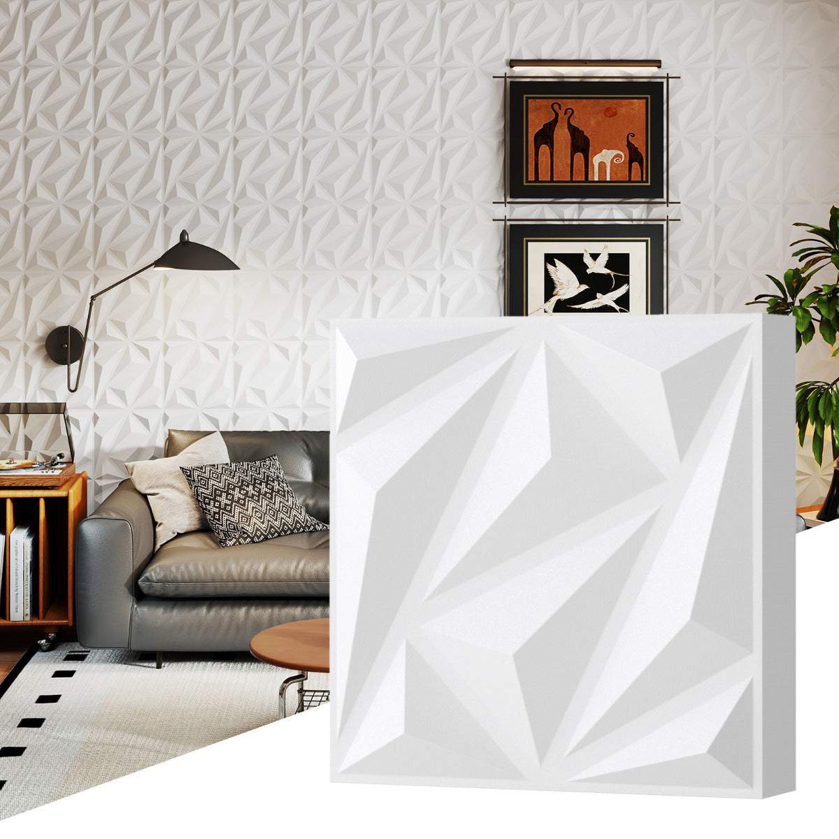 20-Pack 3D Acoustic Wall Panels  with Diamond Texture-White