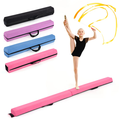 210 CM Folding Balance Beam with Removable Suede Cover and Non-slip Bottom for Kids-Rose